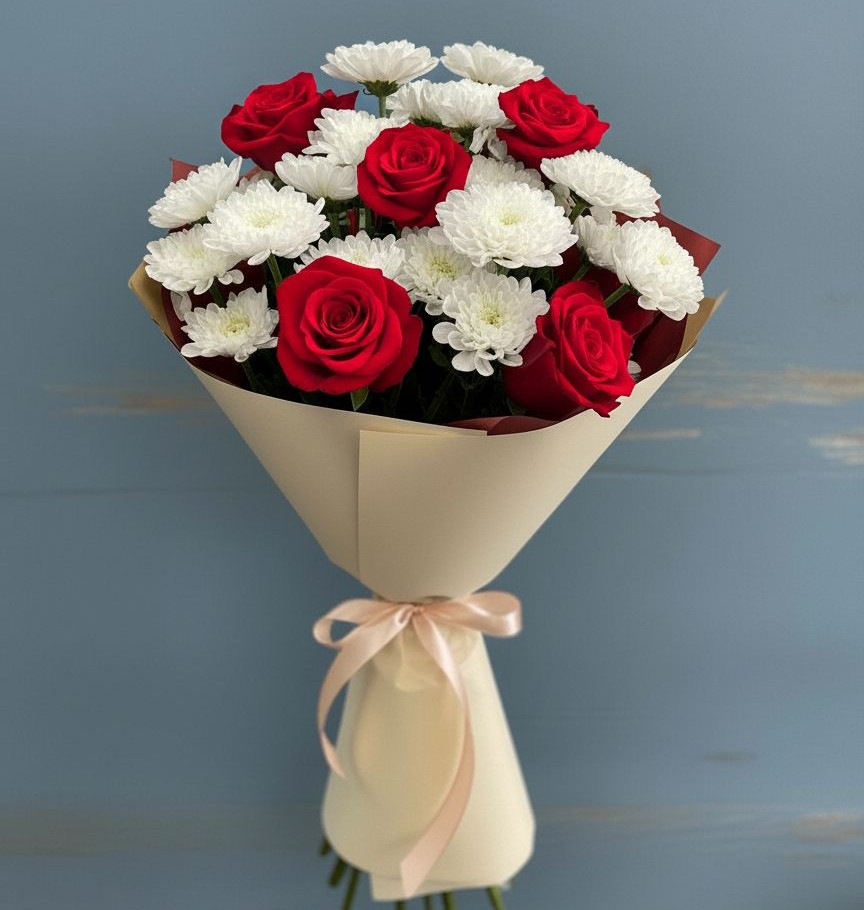 Букет цветов из: Розы и Хризантемы в Филиппенково