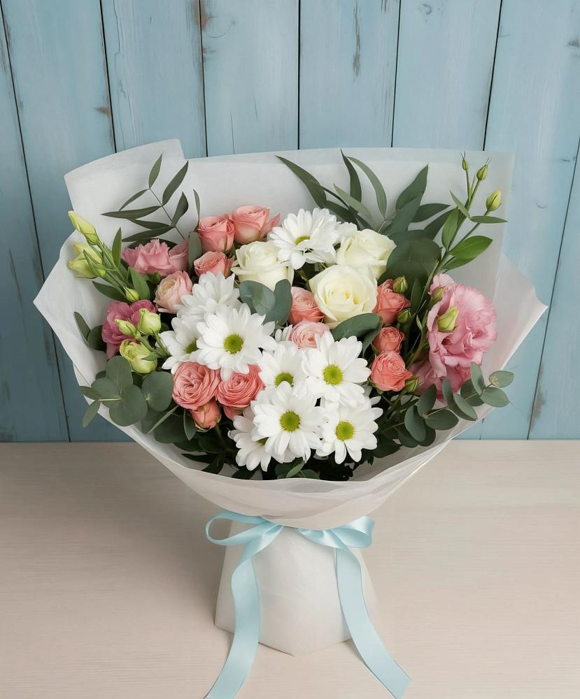 Букет цветов из: Розы, Лизиантусы и Хризантемы в Филиппенково