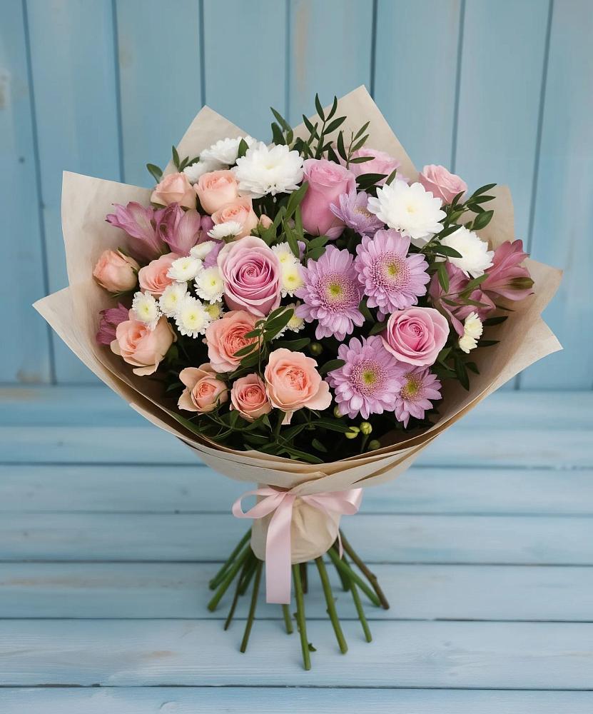 Букет цветов из: Хризантемы, Розы и Альстромерии в Филиппенково