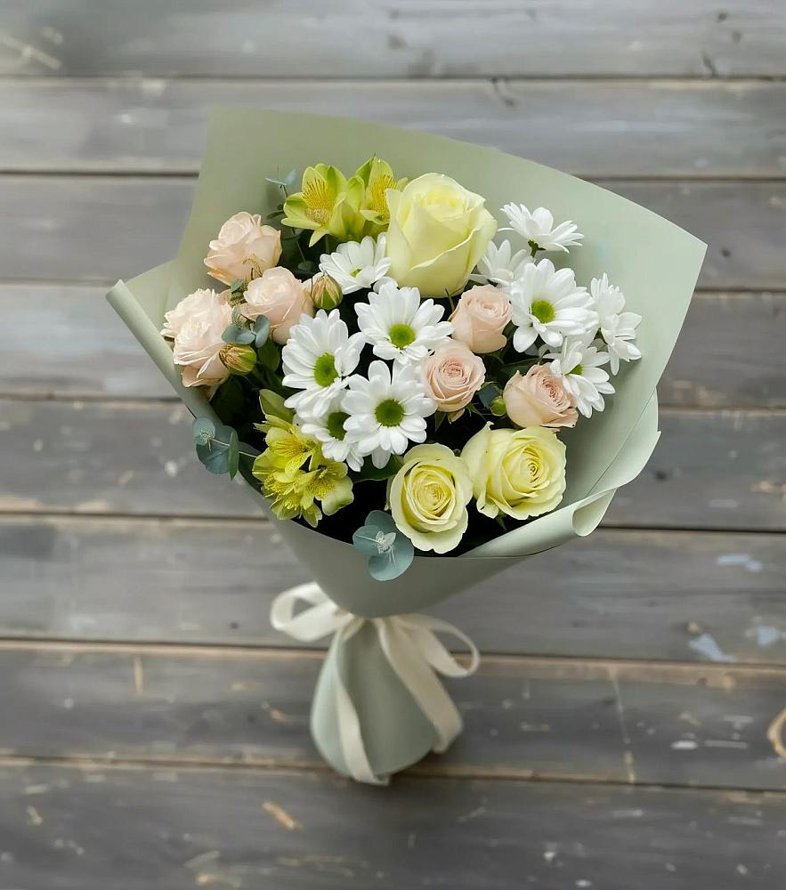Букет цветов из: Альстромерии, Розы и Хризантемы в Филиппенково