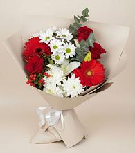 Букет цветов из:  Розы, Хризантемы, Герберы и Лилии в Филиппенково