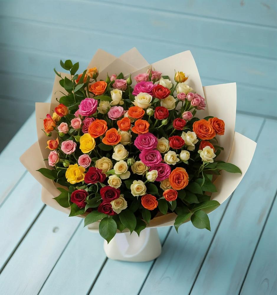 Букет Микс из разноцветных кустовых роз в Филиппенково