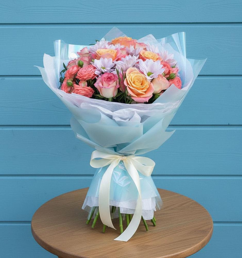 Букет цветов из: Хризантемы и Розы в Филиппенково