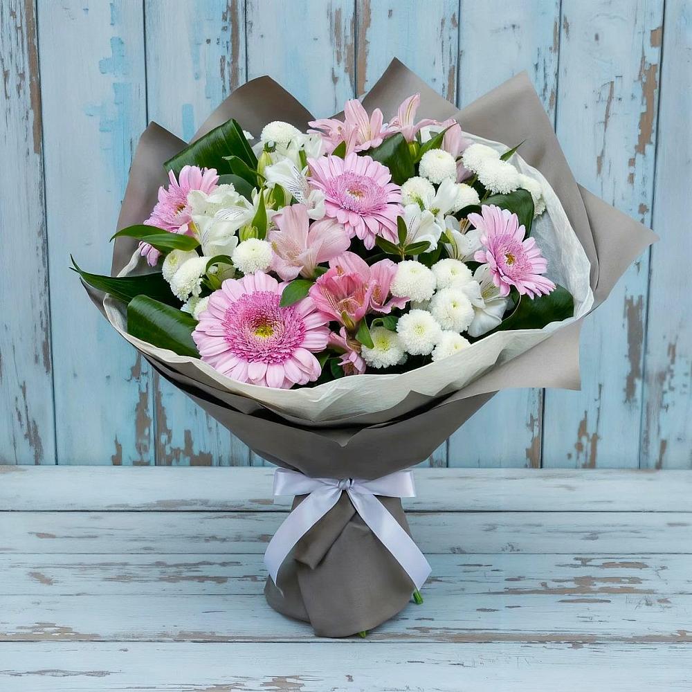 Букет цветов из: Герберы, Альстромерии и Хризантемы в Филиппенково
