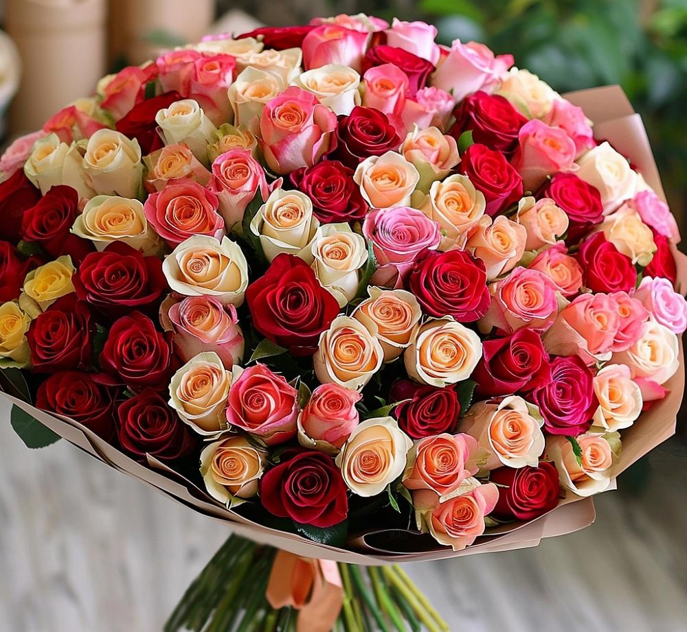 Букет 101 Разноцветная роза в Филиппенково