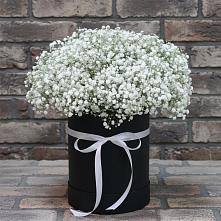 Цветочная композиция из Гипсофила в шляпной коробке в Филиппенково